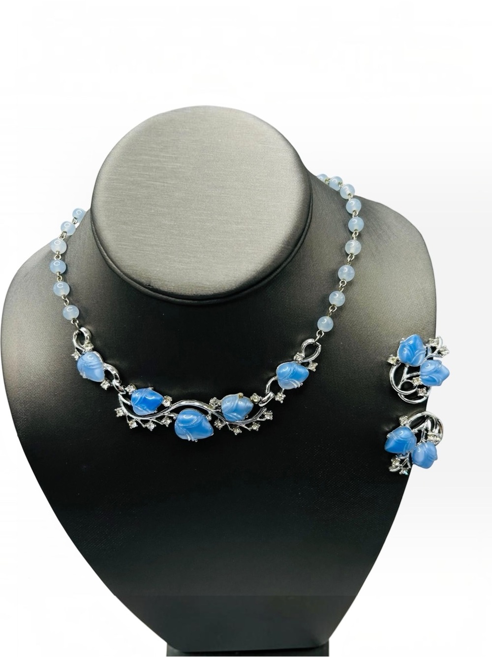 Coro Blue Fruit Salad Molded Glass Necklace Earring Demi Parure